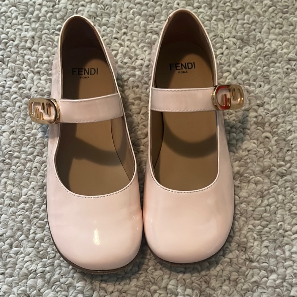 Fendi Blush Mary Jane Shoes with Gold Buckle